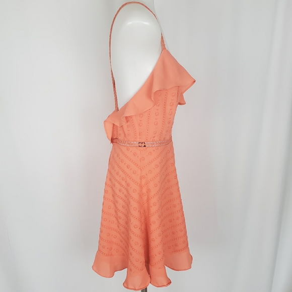 bebe Ruffle Eyelet Lace Crisscross Back Mini Dress - Picture 6 of 8